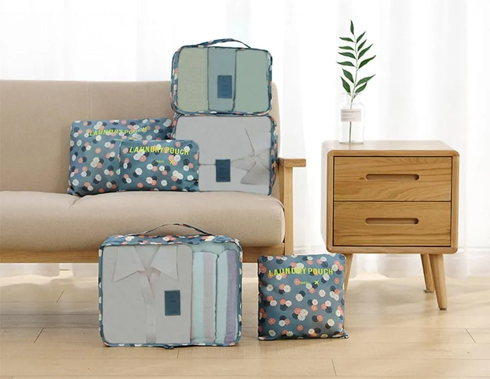 6 PCS Packing Cubes,Multi-functional Clothing Sorting Packages,Travel Carry On Luggage Organizers Storage Bags,Travel Packing Pouches, Blue Flower