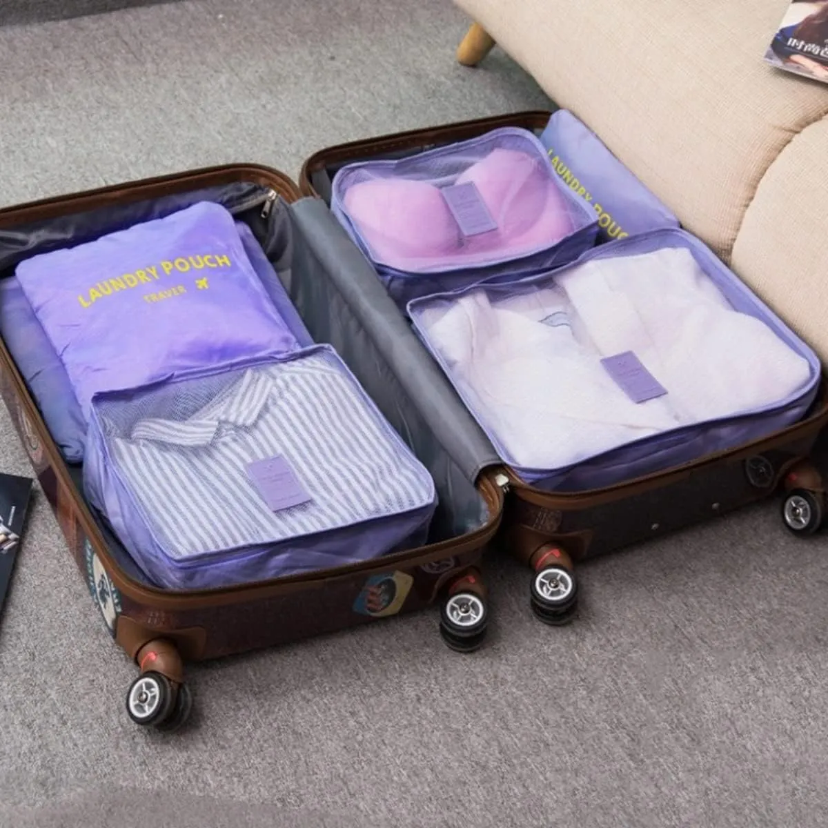 6 PCS Packing Cubes,Multi-functional Clothing Sorting Packages,Travel Carry On Luggage Organizers Storage Bags,Travel Packing Pouches, Purple