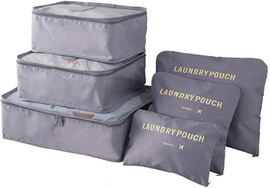 6 Set Packing Cubes, Multi-functional Clothing Sorting Packages Travel Carry On Luggage Organizers Storage Bags Travel Packing Pouches, Gray