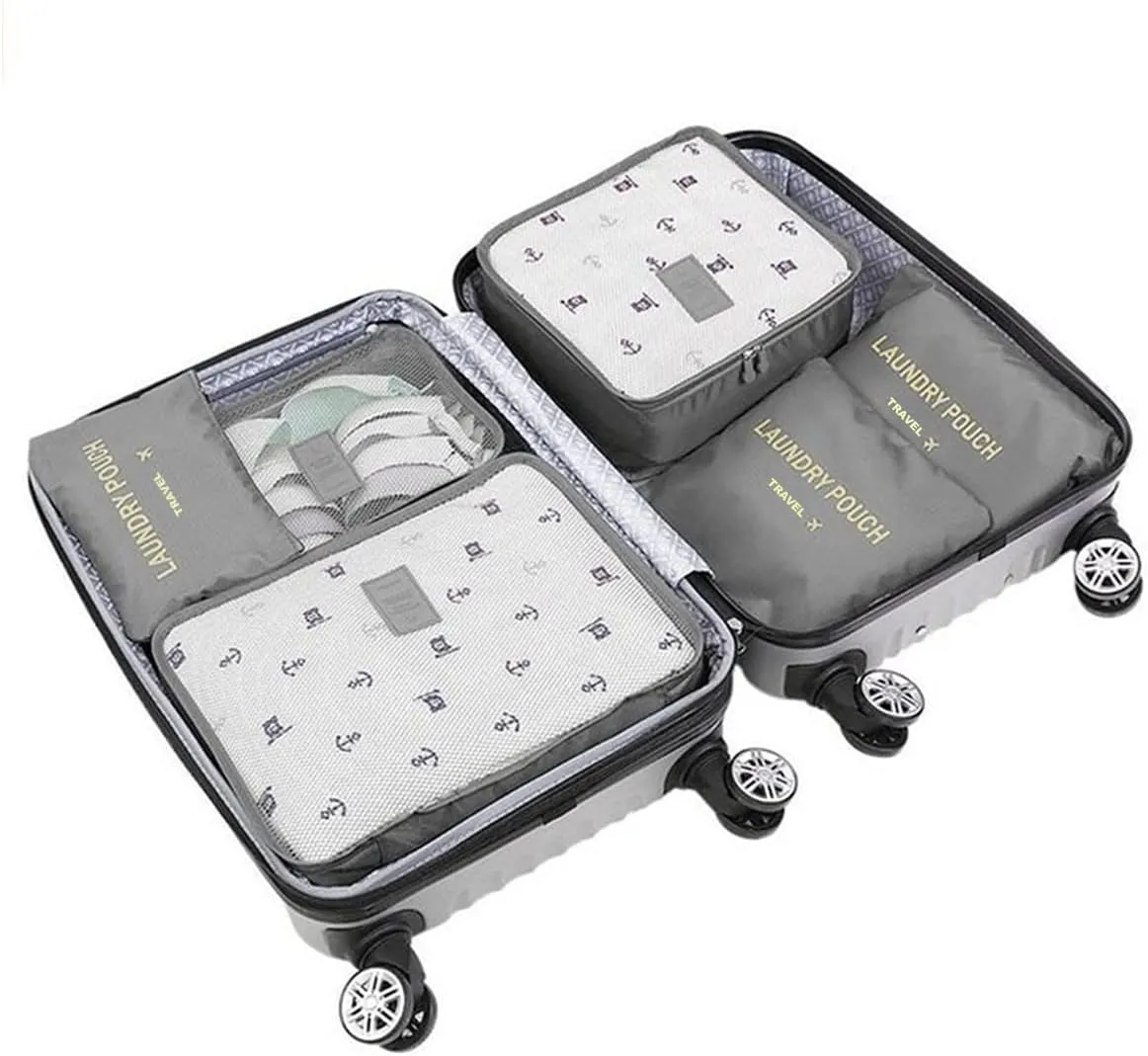 6 Set Packing Cubes, Multi-functional Clothing Sorting Packages Travel Carry On Luggage Organizers Storage Bags Travel Packing Pouches, Gray