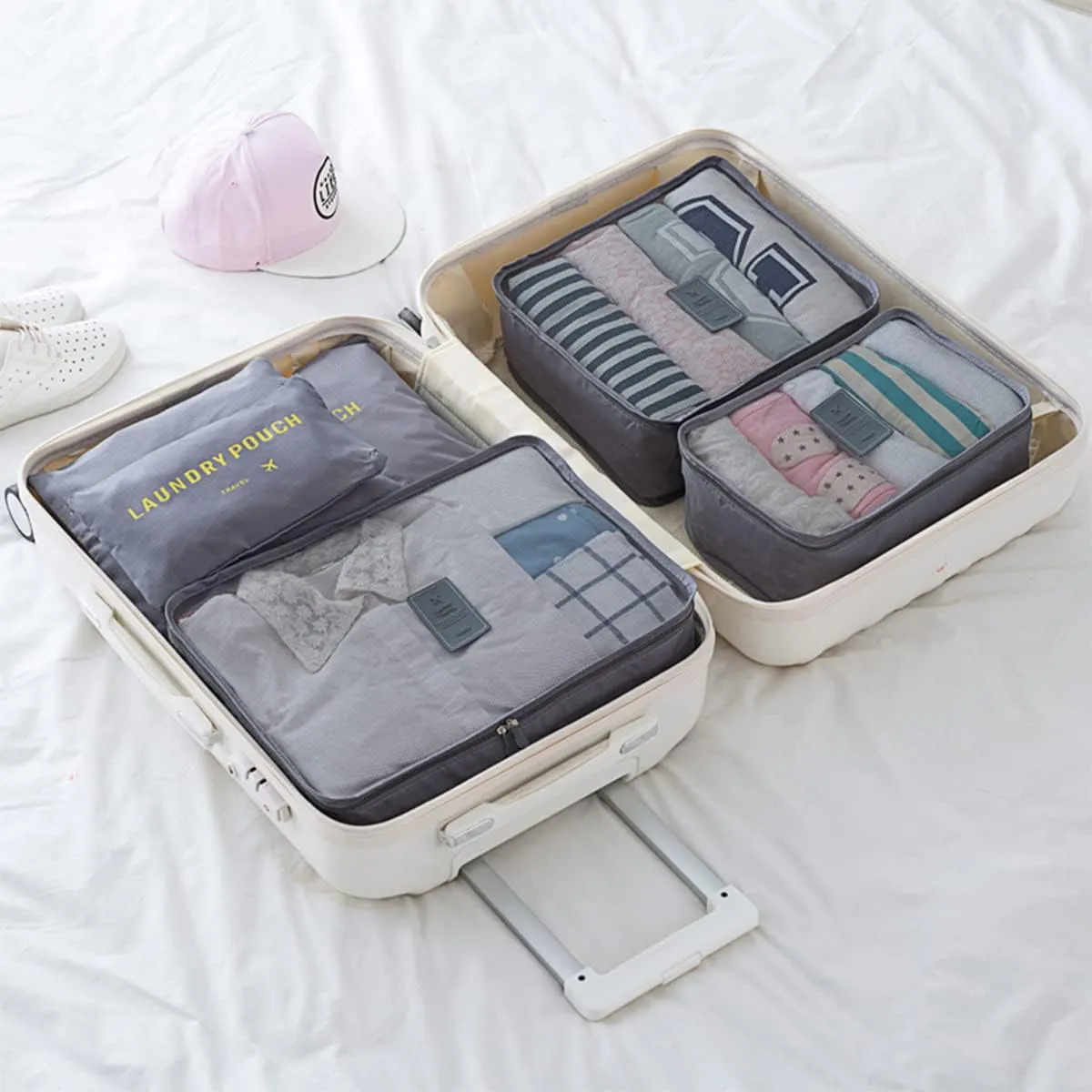 6 Set Packing Cubes, Multi-functional Clothing Sorting Packages Travel Carry On Luggage Organizers Storage Bags Travel Packing Pouches, Gray