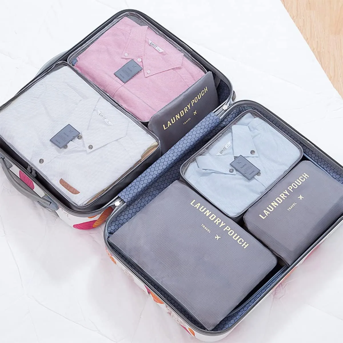 6 Set Packing Cubes, Multi-functional Clothing Sorting Packages Travel Carry On Luggage Organizers Storage Bags Travel Packing Pouches, Gray