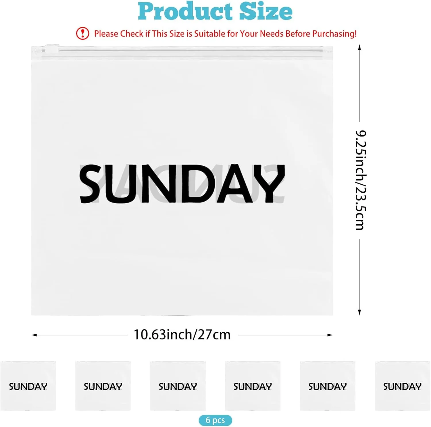 6pcsTravel Luggage Organizer Bags Frosted Clothes Packaging Bags Frosted Zippered Storage Bag Packing Organizers Days of Week Travel Pouches for Home Storage,Organizing Bags,Vacations Travel (Sunday)