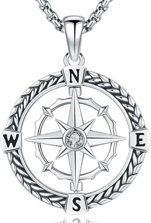 925 Sterling Silver Compass Necklace for Women Men Nautical Pendant Jewelry Gift for Adventurers Compass Jewelry
