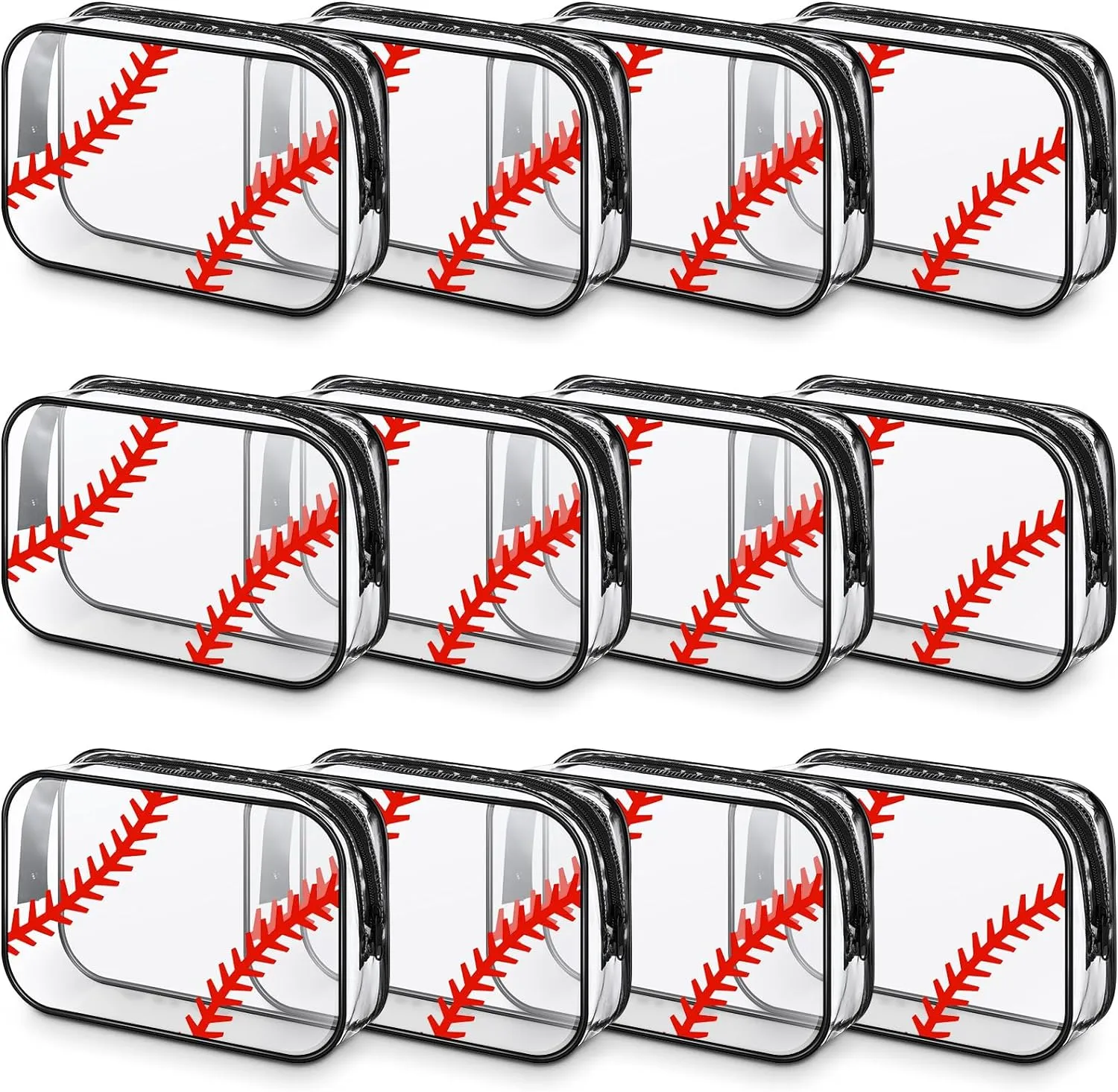 Abbylike 12 Pcs 7 x 4.7 x 2.4'' Cosmetic Bag Gifts Accessories for Makeup Bags PVC Cheer Case Clear Toiletry Zipper Pouch for Women Christmas Xmas (Baseball Theme)
