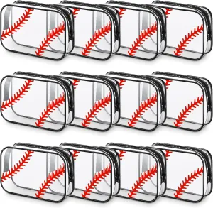 Abbylike 12 Pcs 7 x 4.7 x 2.4'' Cosmetic Bag Gifts Accessories for Makeup Bags PVC Cheer Case Clear Toiletry Zipper Pouch for Women Christmas Xmas (Baseball Theme)