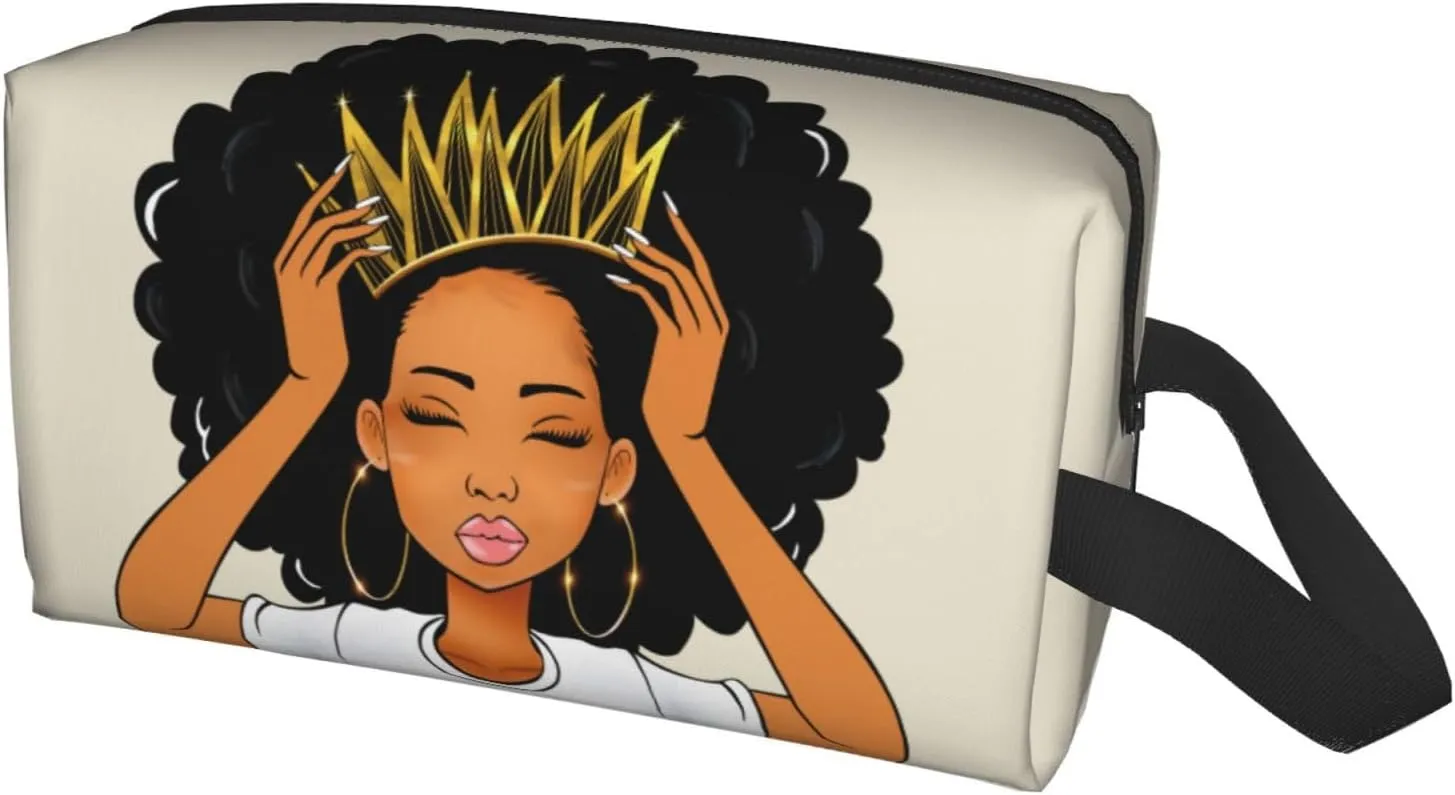 African Queen Art Cosmetic Bag - Travel Makeup Pouch with Zipper, Stylish Toiletry Organizer for Women