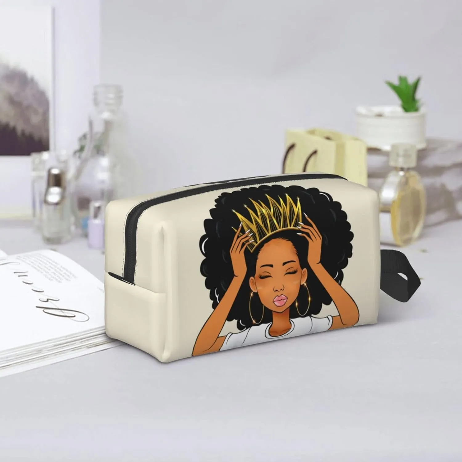 African Queen Art Cosmetic Bag - Travel Makeup Pouch with Zipper, Stylish Toiletry Organizer for Women