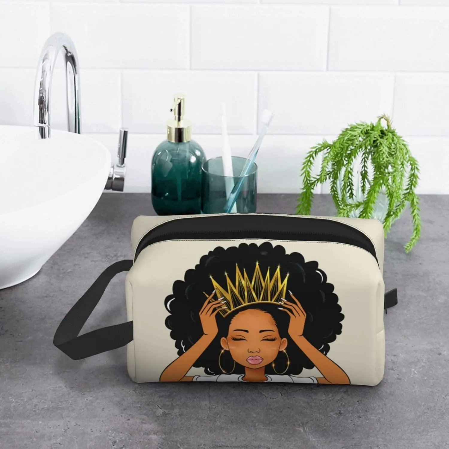 African Queen Art Cosmetic Bag - Travel Makeup Pouch with Zipper, Stylish Toiletry Organizer for Women