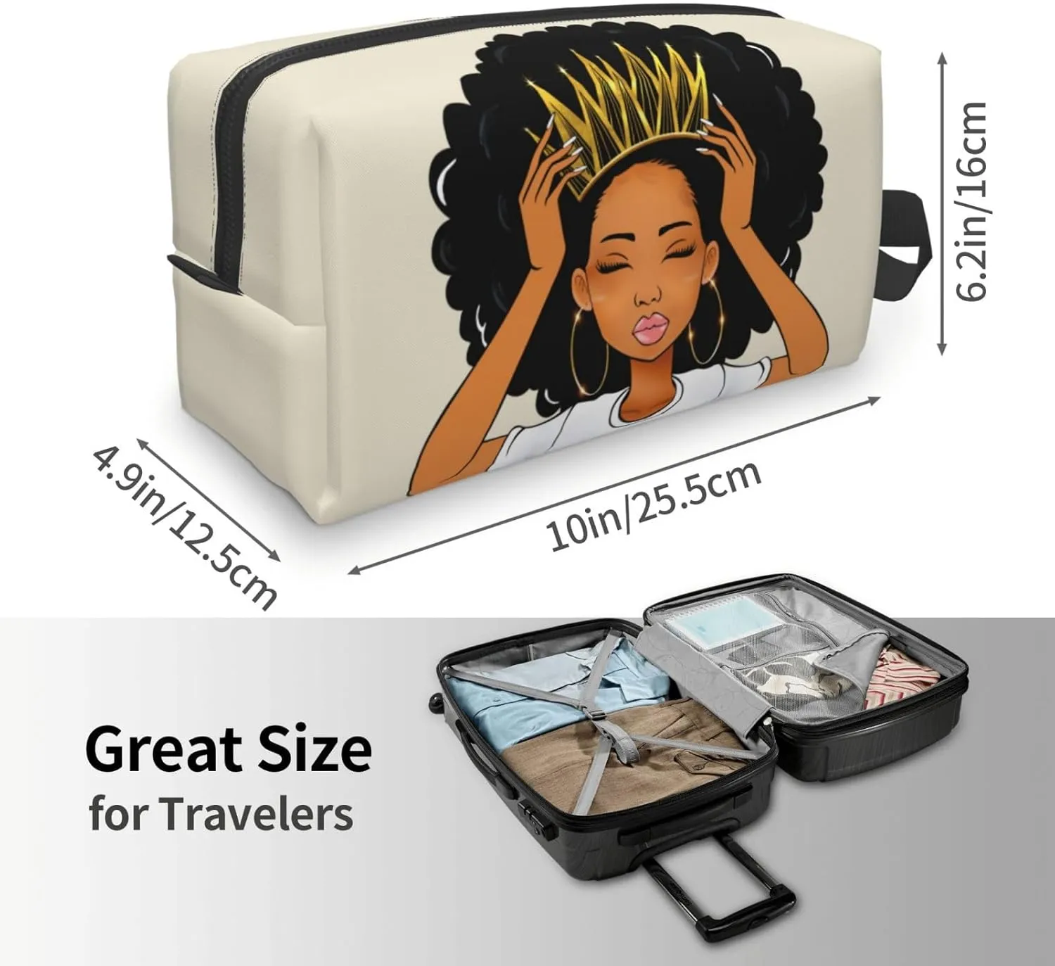 African Queen Art Cosmetic Bag - Travel Makeup Pouch with Zipper, Stylish Toiletry Organizer for Women