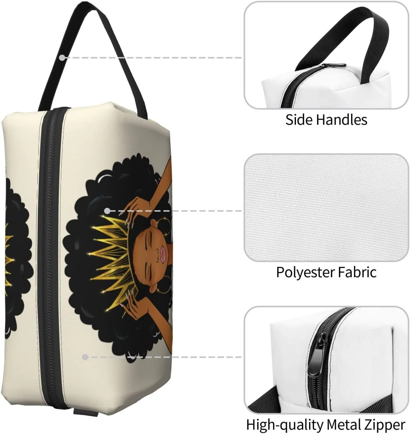 African Queen Art Cosmetic Bag - Travel Makeup Pouch with Zipper, Stylish Toiletry Organizer for Women