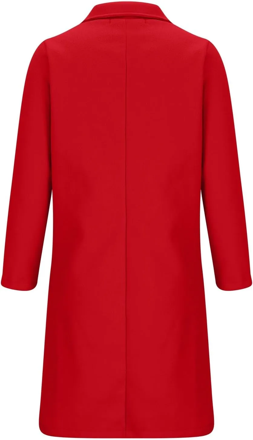 Akklian Women's Wool & Pea Coats Winter Thick Woolen Overcoat Knee-Length Trendy Trench Coat Lapel Jacket Oversized Outerwear