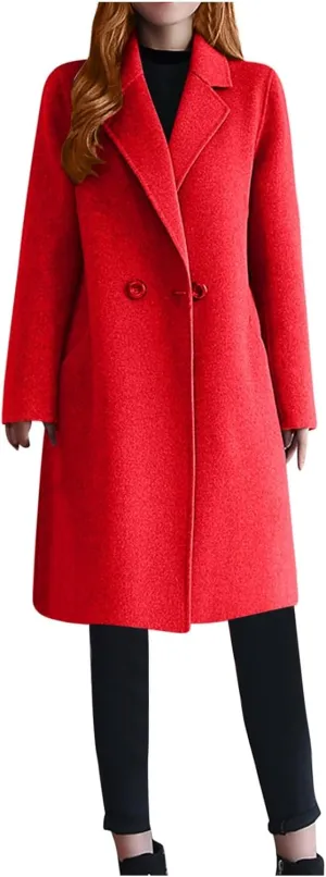 Akklian Women's Wool & Pea Coats Winter Thick Woolen Overcoat Knee-Length Trendy Trench Coat Lapel Jacket Oversized Outerwear