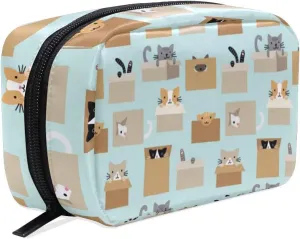 ALAZA Women's Travel Cosmetic Bag Cats In The Box Makeup Bag Clutch for Women Cosmetic Storage Bags