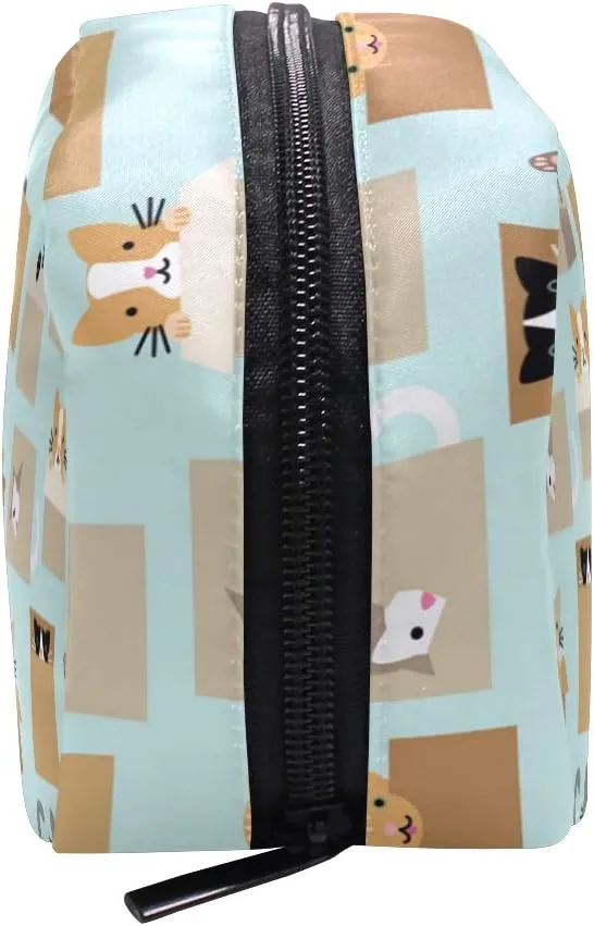 ALAZA Women's Travel Cosmetic Bag Cats In The Box Makeup Bag Clutch for Women Cosmetic Storage Bags