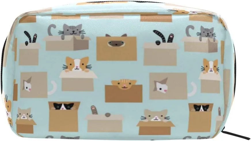 ALAZA Women's Travel Cosmetic Bag Cats In The Box Makeup Bag Clutch for Women Cosmetic Storage Bags