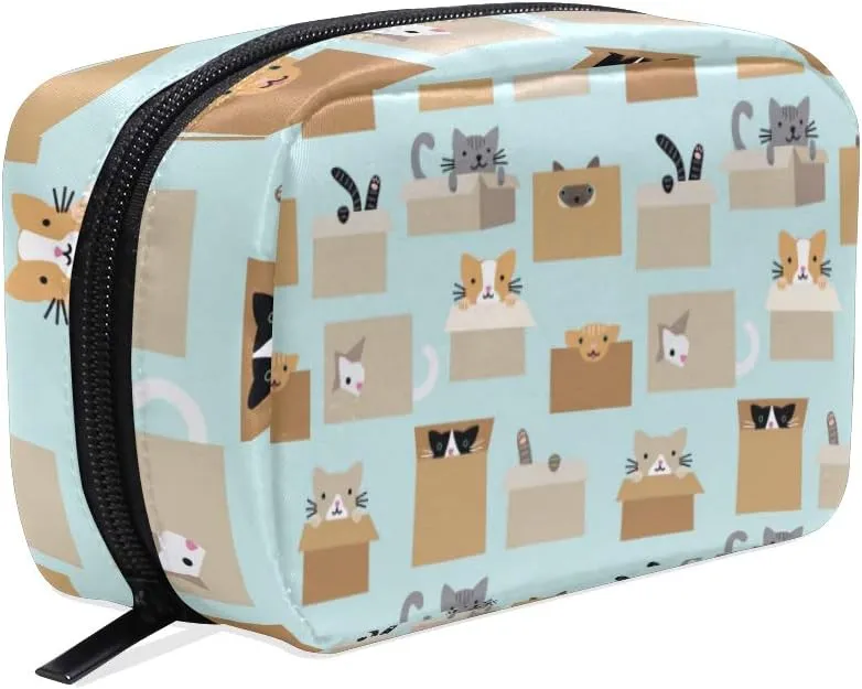 ALAZA Women's Travel Cosmetic Bag Cats In The Box Makeup Bag Clutch for Women Cosmetic Storage Bags