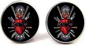 All Saints Catholic Church Sacred Heart Cufflinks Sacred Heart of Jesus Christian Jewelry Art Picture Jewelry