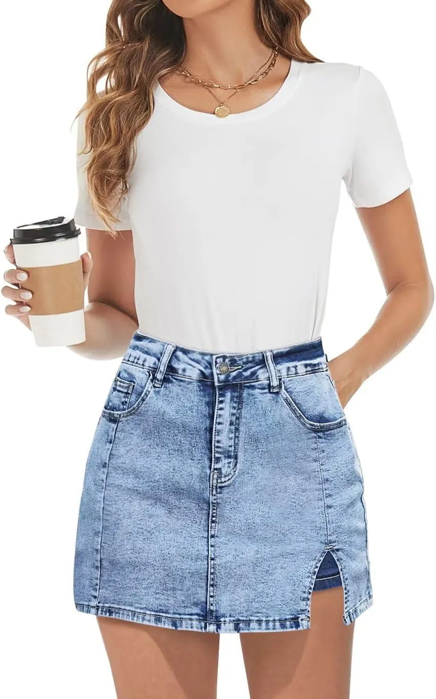 ANFTFH Womens 2025 High Waisted Shorts Jean Shorts Trendy Denim Skirts with Slit