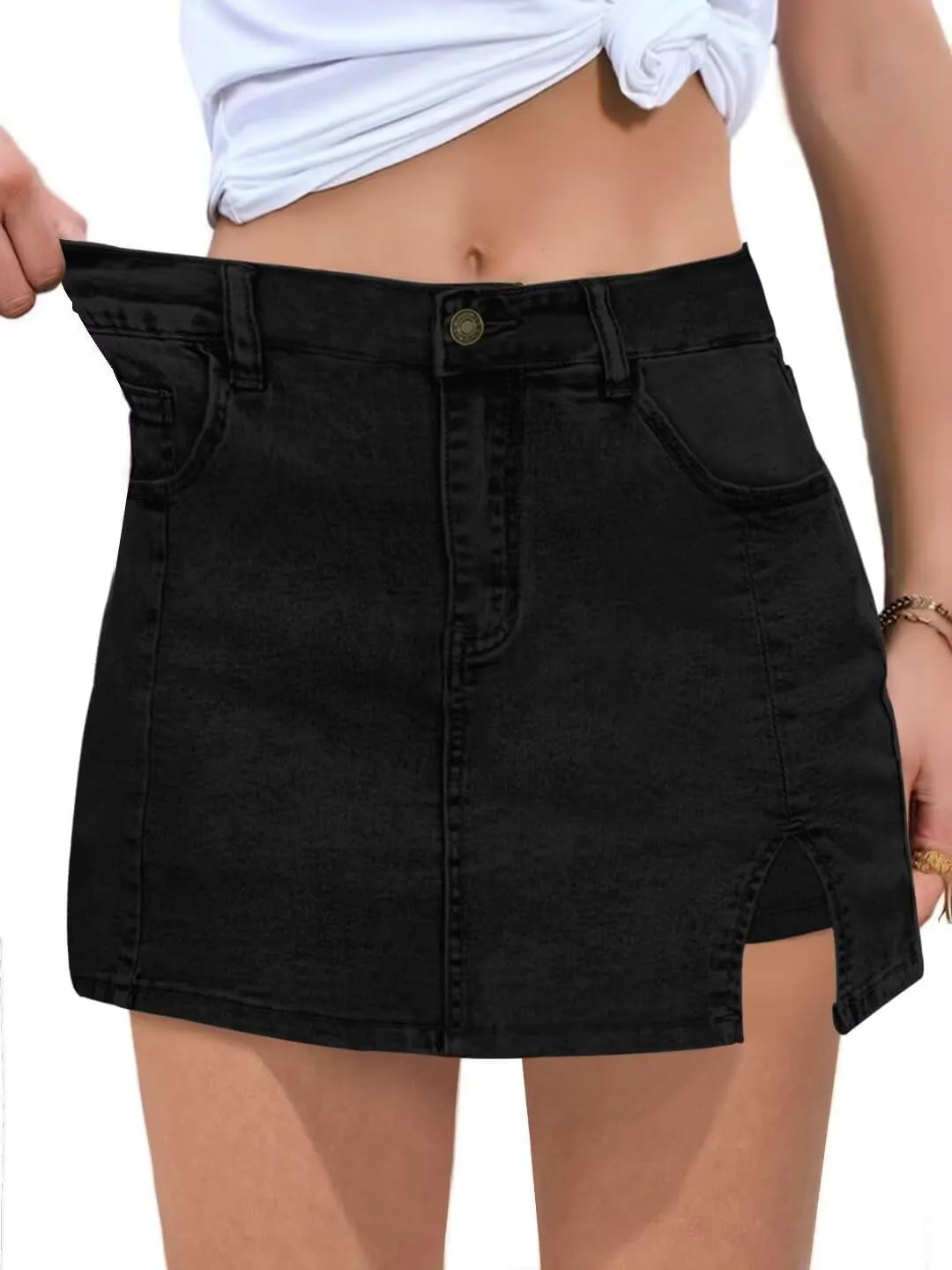 ANFTFH Womens 2025 High Waisted Shorts Jean Shorts Trendy Denim Skirts with Slit