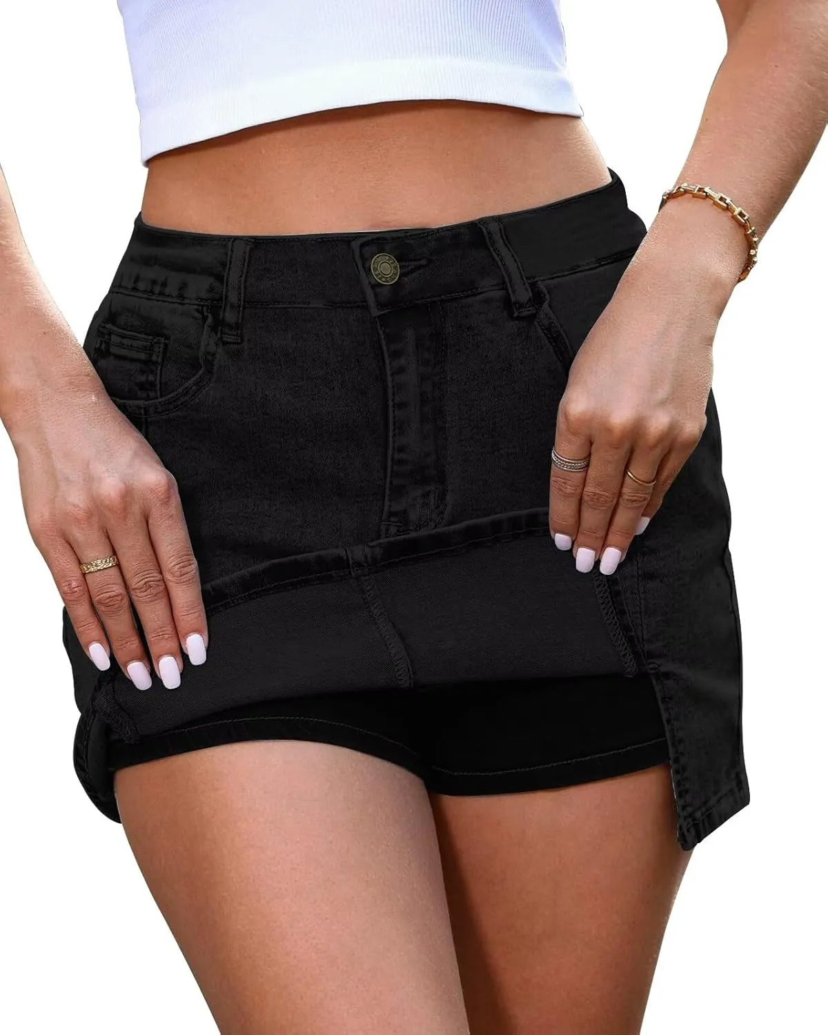 ANFTFH Womens 2025 High Waisted Shorts Jean Shorts Trendy Denim Skirts with Slit