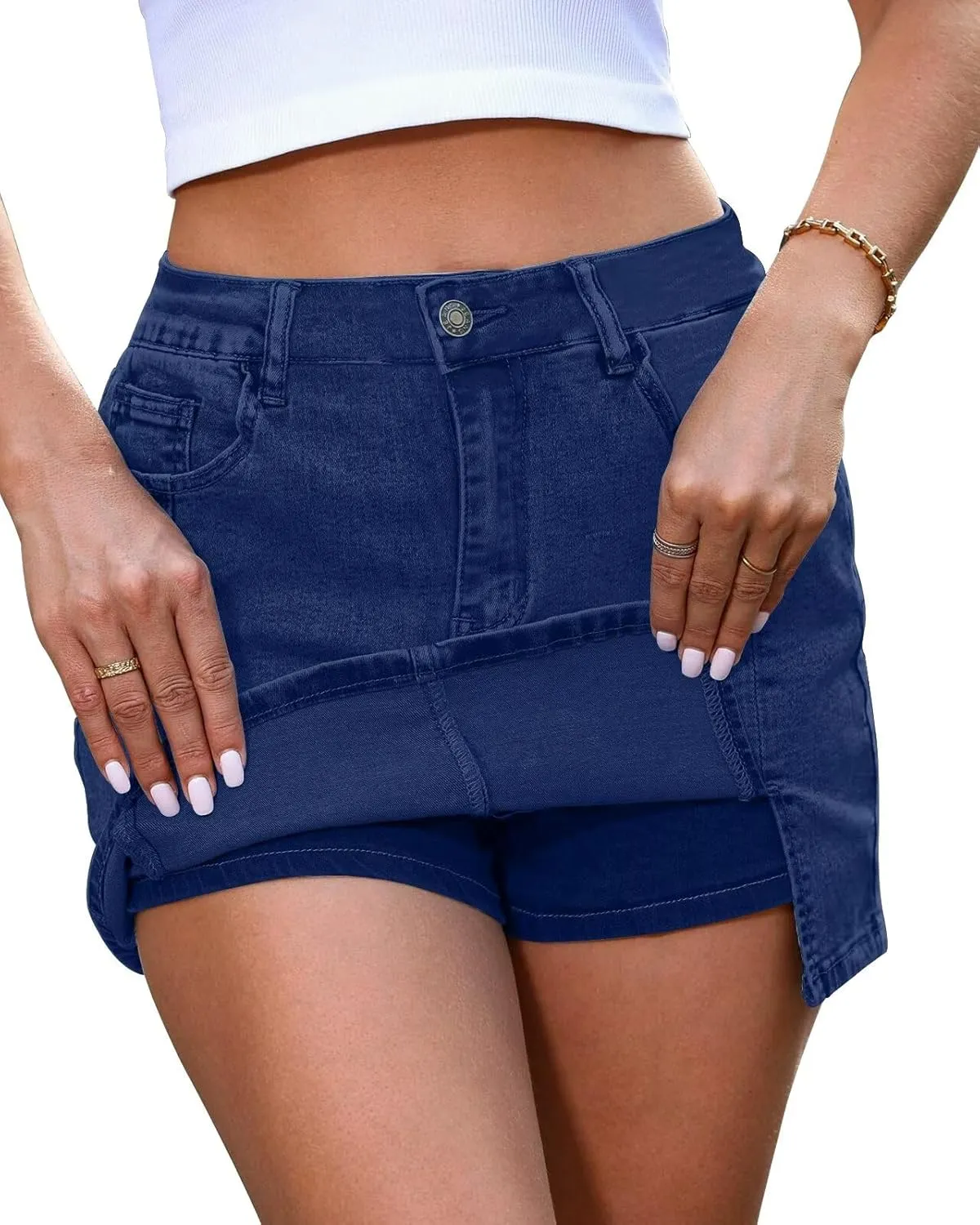 ANFTFH Womens 2025 High Waisted Shorts Jean Shorts Trendy Denim Skirts with Slit