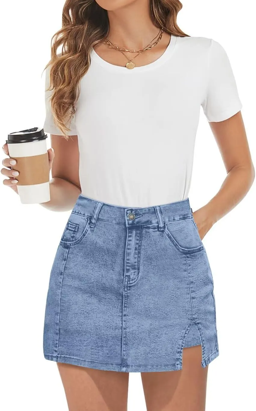 ANFTFH Womens 2025 High Waisted Shorts Jean Shorts Trendy Denim Skirts with Slit