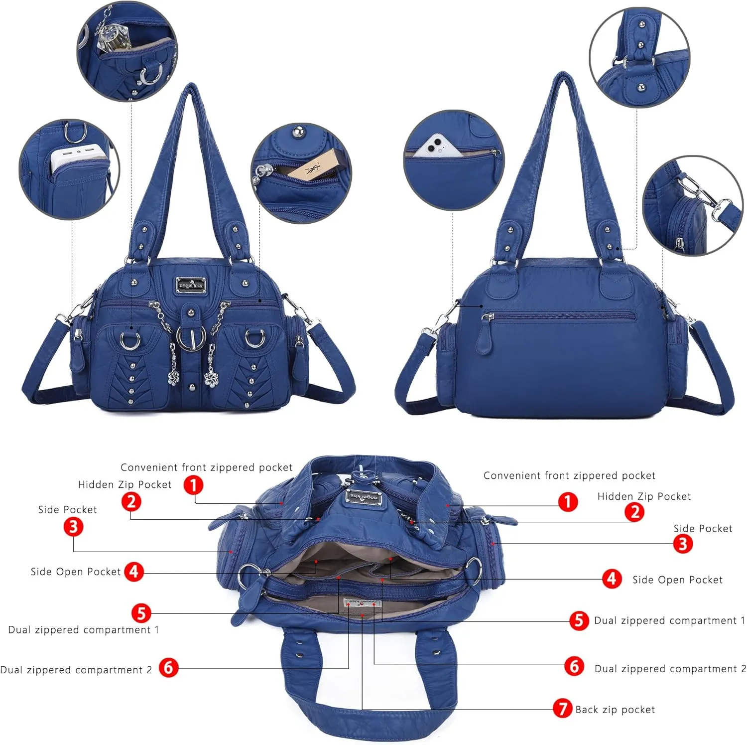 Angel Kiss Large Hobo Bags for Women Crossbody Bag Travel Shoulder bag Roomy Multi-functional Vegan Leather Satchel Tote