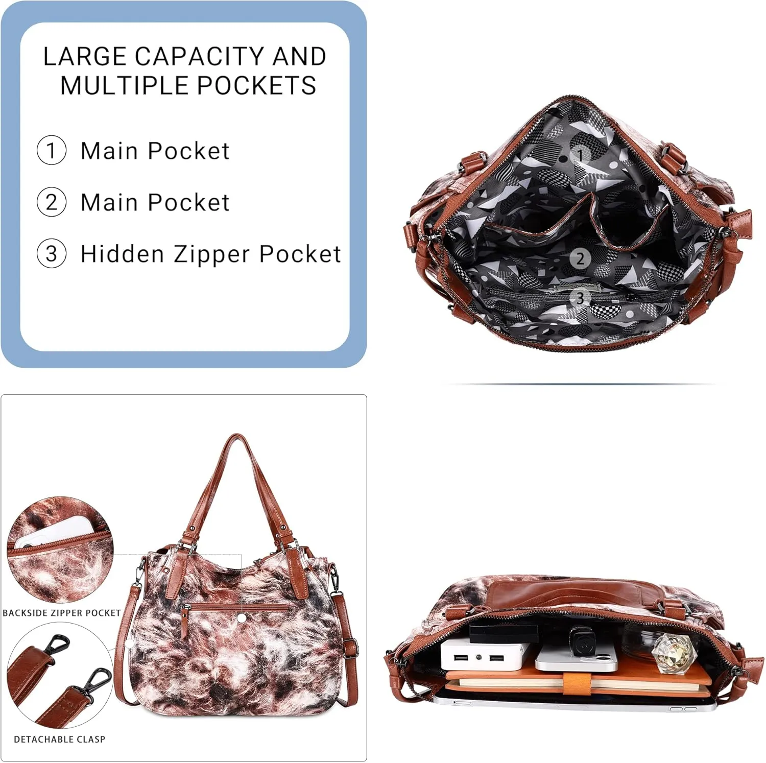 Angel Kiss Large Hobo Bags for Women Crossbody Bag Travel Shoulder bag Roomy Multi-functional Vegan Leather Satchel Tote