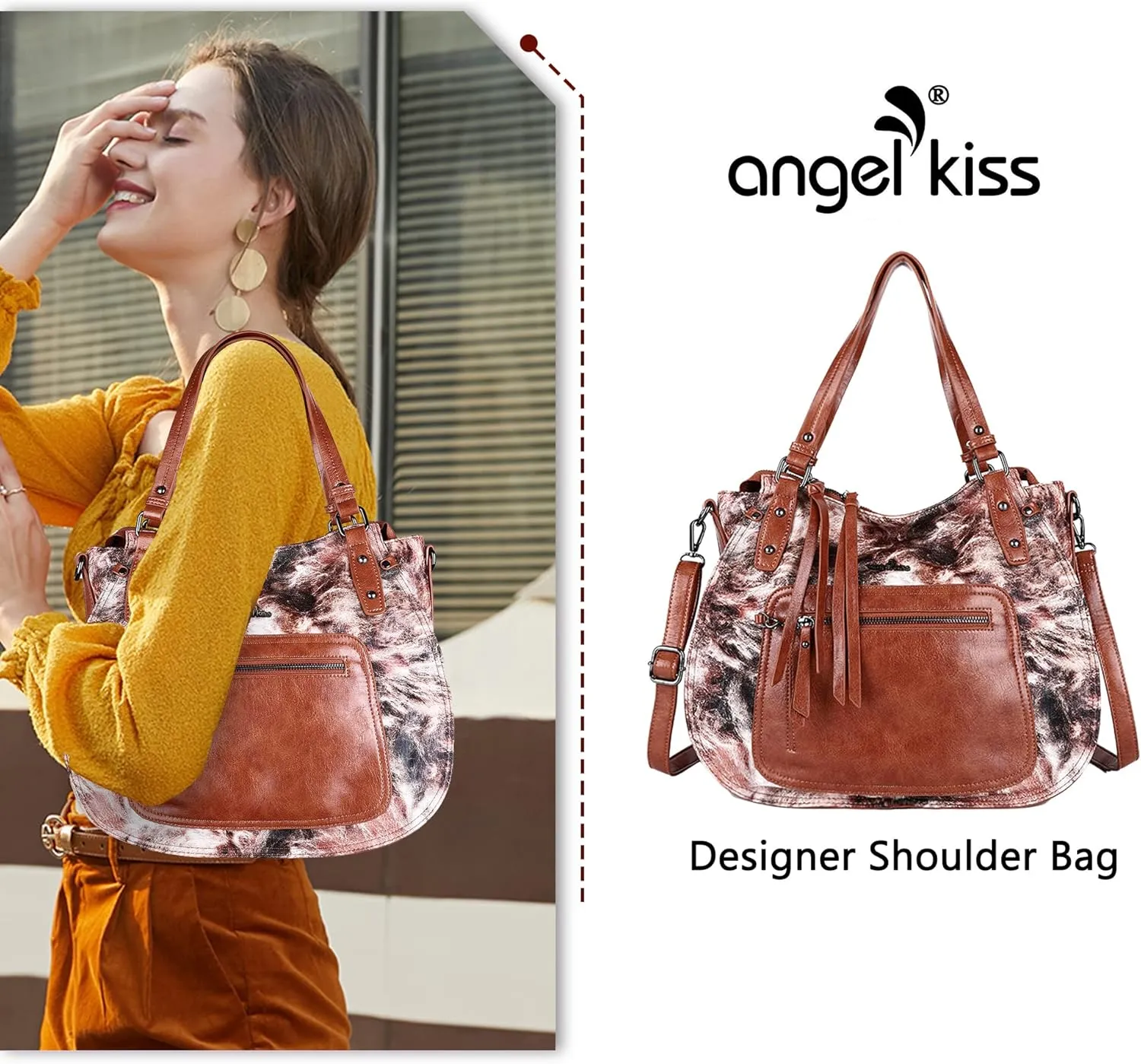 Angel Kiss Large Hobo Bags for Women Crossbody Bag Travel Shoulder bag Roomy Multi-functional Vegan Leather Satchel Tote