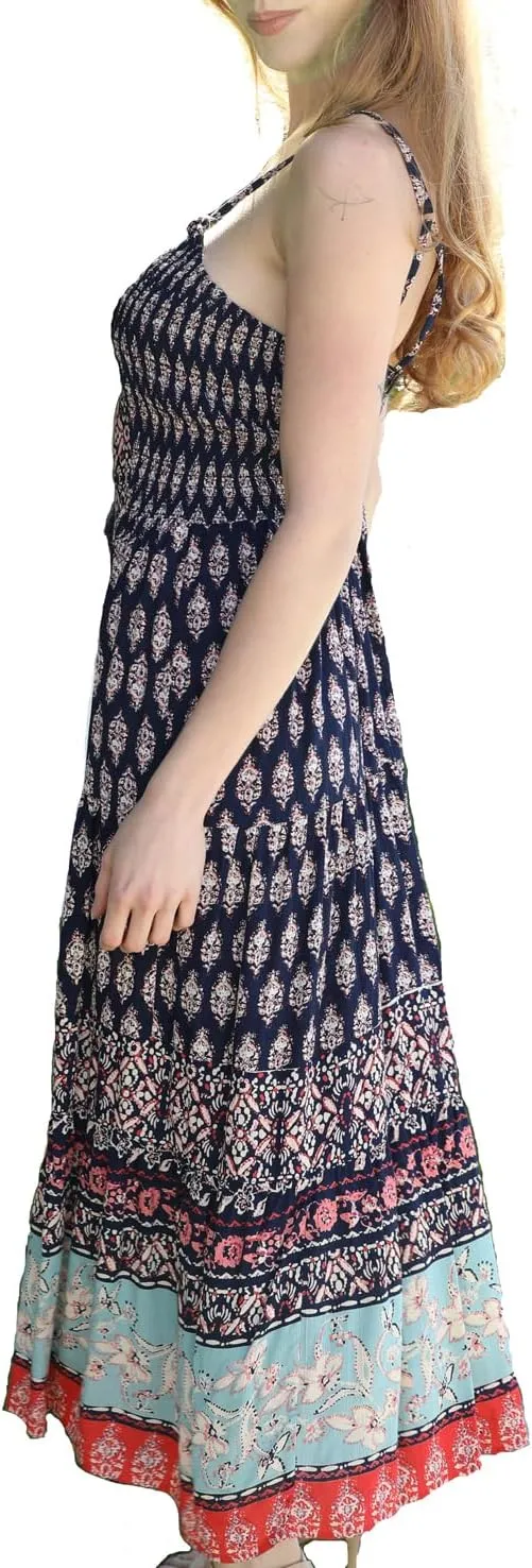 Angie Women's Tie Neck Strappy Back Tiered Skirt Maxi Dress