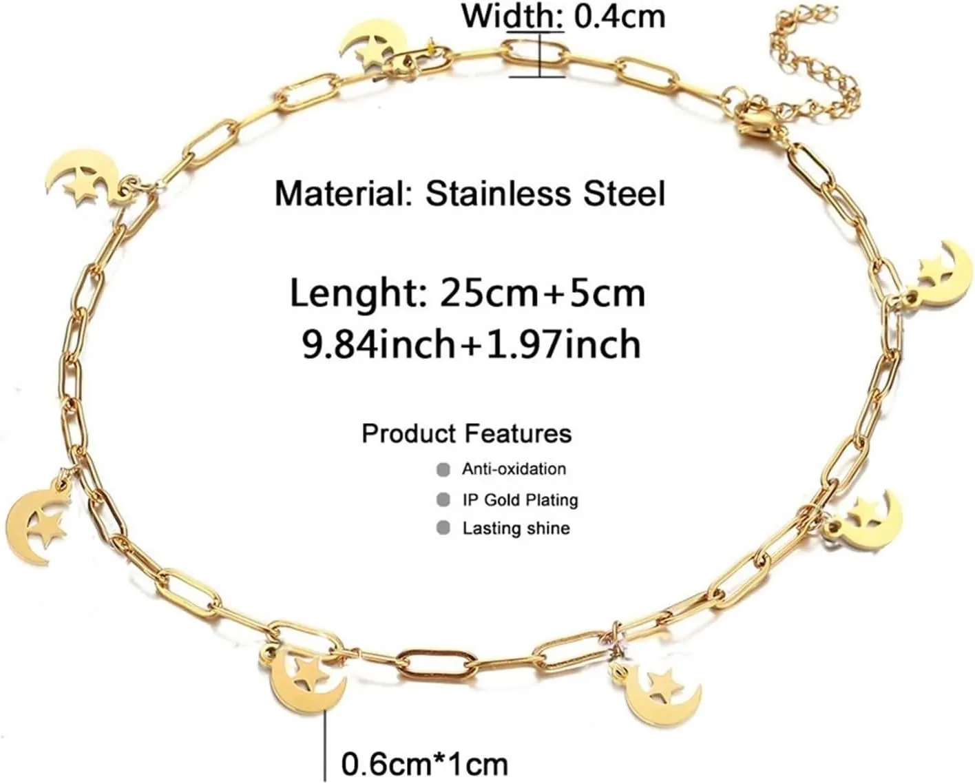 Anklet for Men, Womens Anklets Jewelry Chain with Star Stainless Steel Body Chain Jewelry for Women