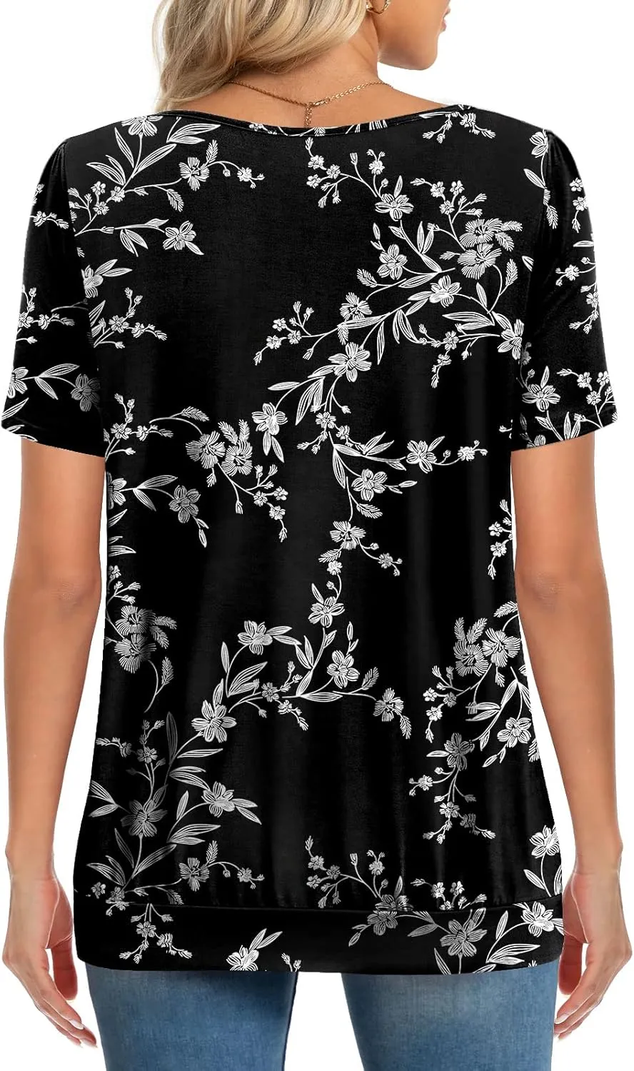 Anymeet 2025 Women's Spring Summer Tunic Tops Short Sleeve Casual Tshirt for Leggings Pleated Blouses