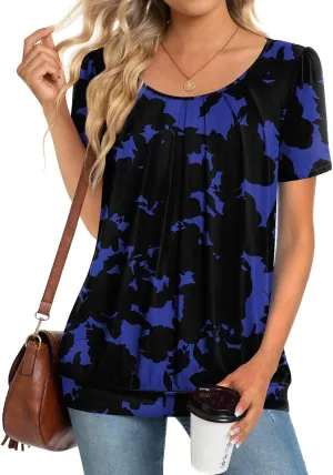 Anymeet 2025 Women's Spring Summer Tunic Tops Short Sleeve Casual Tshirt for Leggings Pleated Blouses