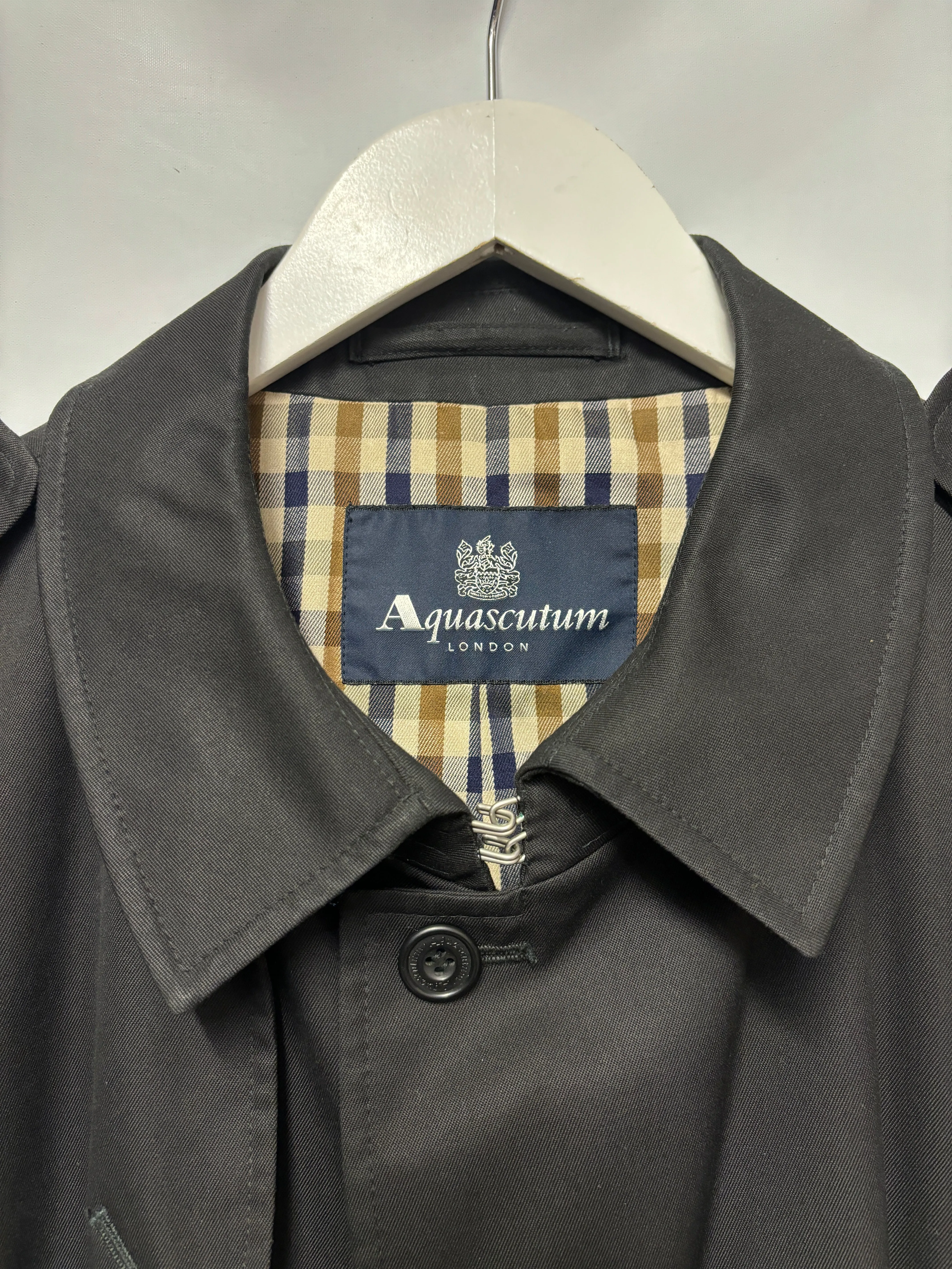 Aquascutum Black Midcalf Trench Coat 44