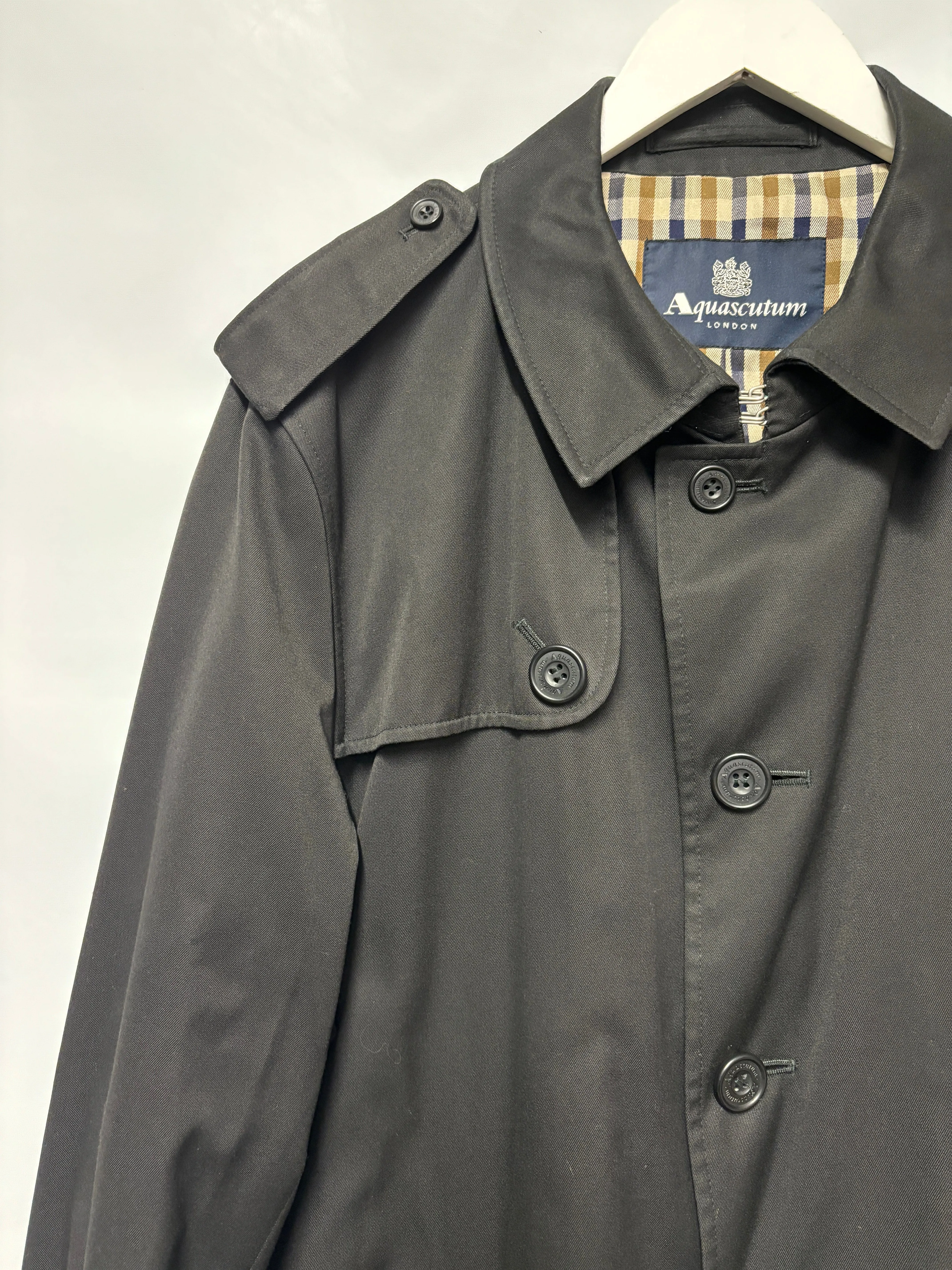 Aquascutum Black Midcalf Trench Coat 44