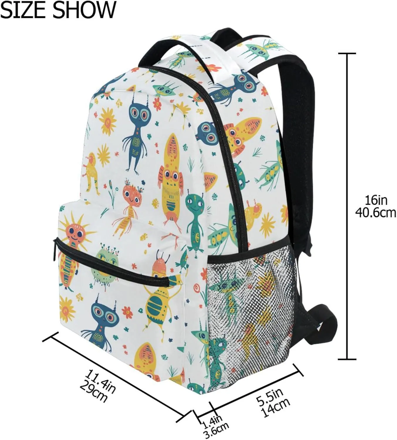 Backpacks for Teacher Nurse Fashion Travel Laptop Backpack with Chest Strap Gift Men & Women Cartoon Funny Aliens White