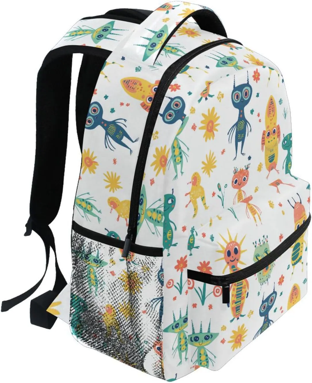 Backpacks for Teacher Nurse Fashion Travel Laptop Backpack with Chest Strap Gift Men & Women Cartoon Funny Aliens White