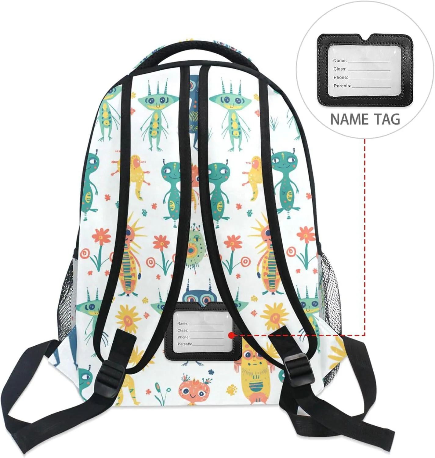 Backpacks for Teacher Nurse Fashion Travel Laptop Backpack with Chest Strap Gift Men & Women Cartoon Funny Aliens White