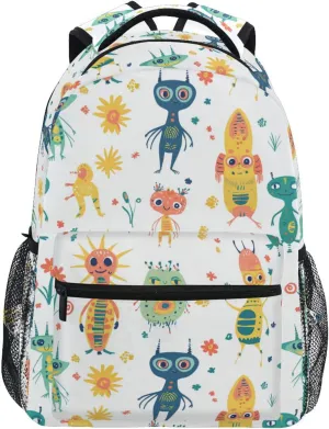 Backpacks for Teacher Nurse Fashion Travel Laptop Backpack with Chest Strap Gift Men & Women Cartoon Funny Aliens White