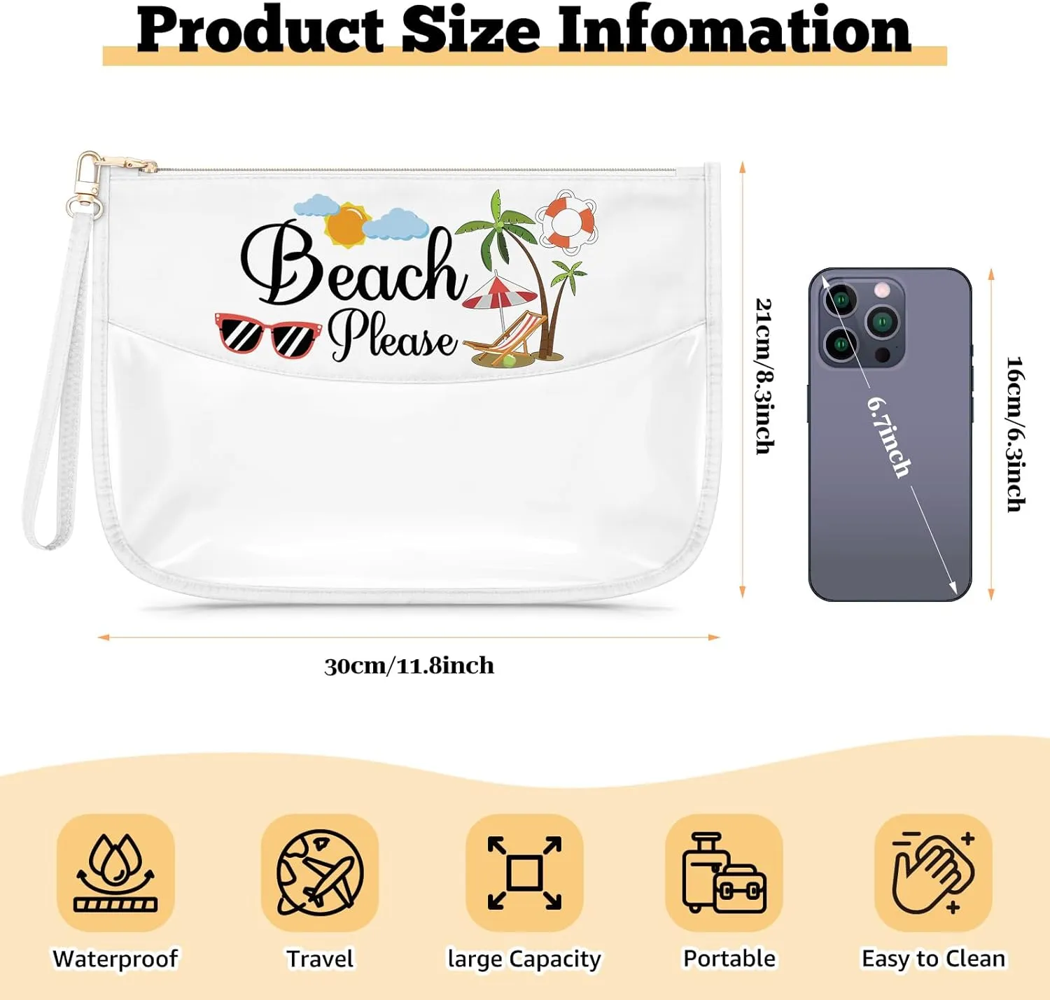 Beach Lover Gift Clear Makeup Bag Girls Vacation Gift Beach Themed Gifts Cosmetic Bag Sandbeach Stuff Necessities for Bestie Birthday Christmas Graduation Present for Women Friend Sister Travel Pouch