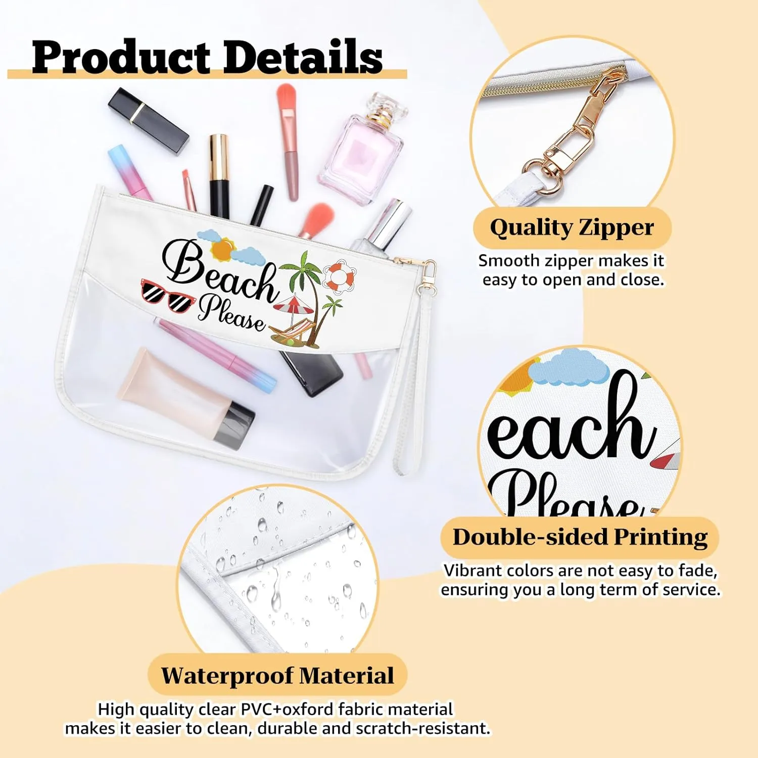 Beach Lover Gift Clear Makeup Bag Girls Vacation Gift Beach Themed Gifts Cosmetic Bag Sandbeach Stuff Necessities for Bestie Birthday Christmas Graduation Present for Women Friend Sister Travel Pouch
