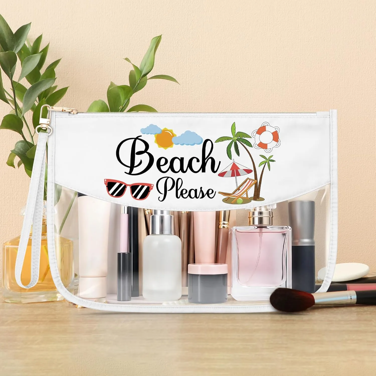 Beach Lover Gift Clear Makeup Bag Girls Vacation Gift Beach Themed Gifts Cosmetic Bag Sandbeach Stuff Necessities for Bestie Birthday Christmas Graduation Present for Women Friend Sister Travel Pouch