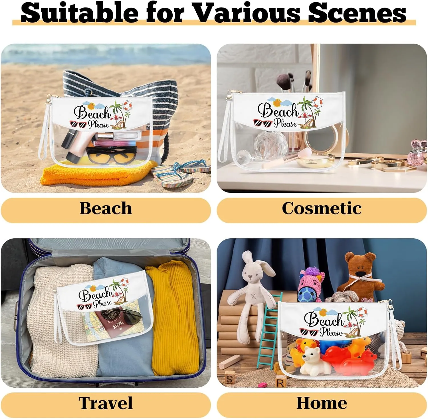 Beach Lover Gift Clear Makeup Bag Girls Vacation Gift Beach Themed Gifts Cosmetic Bag Sandbeach Stuff Necessities for Bestie Birthday Christmas Graduation Present for Women Friend Sister Travel Pouch