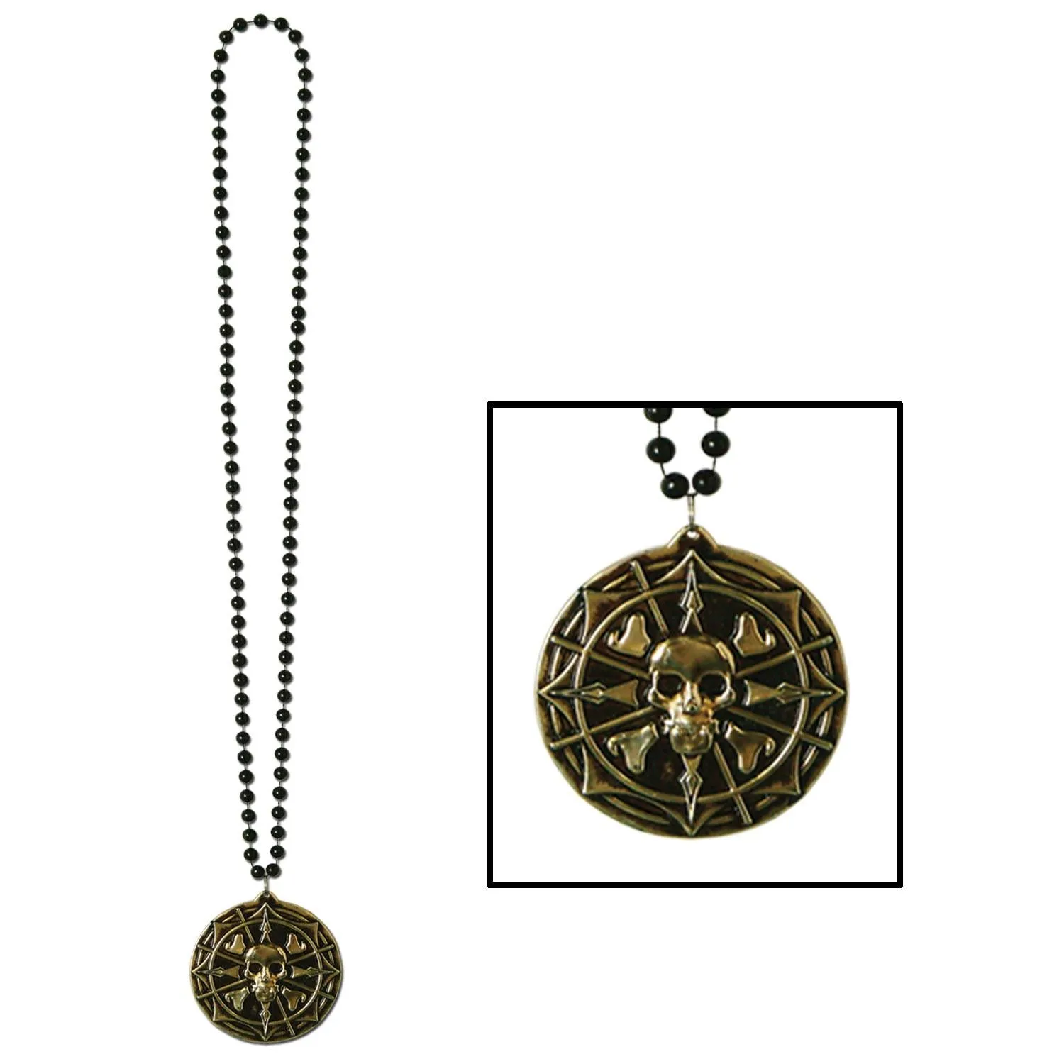 Bead Necklace with Pirate Coin Medallion