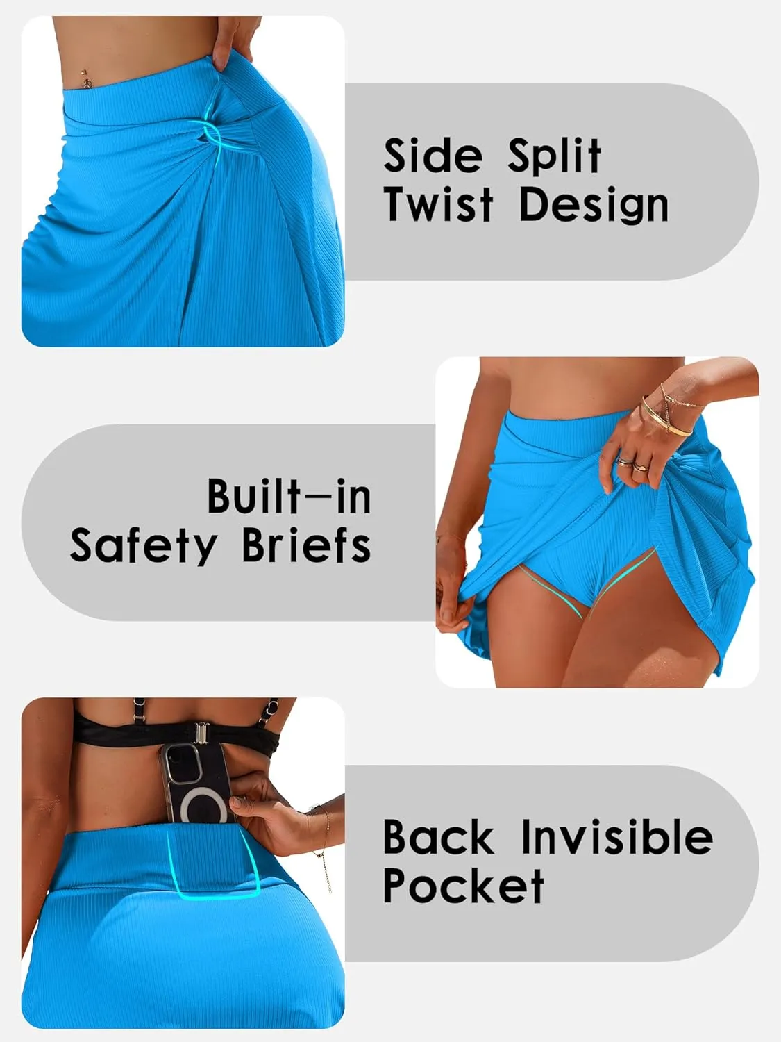 beautyin Women's Swim Skirt High Waisted Tummy Control Twisted Waist Pleated Swimsuit Bathing Suit Bottoms