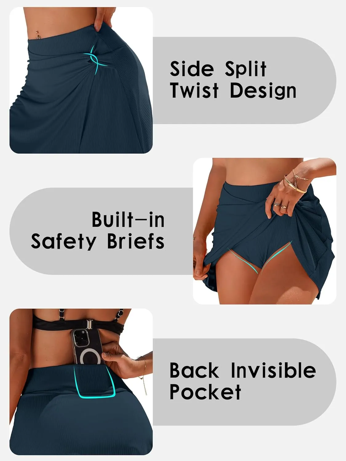 beautyin Women's Swim Skirt High Waisted Tummy Control Twisted Waist Pleated Swimsuit Bathing Suit Bottoms