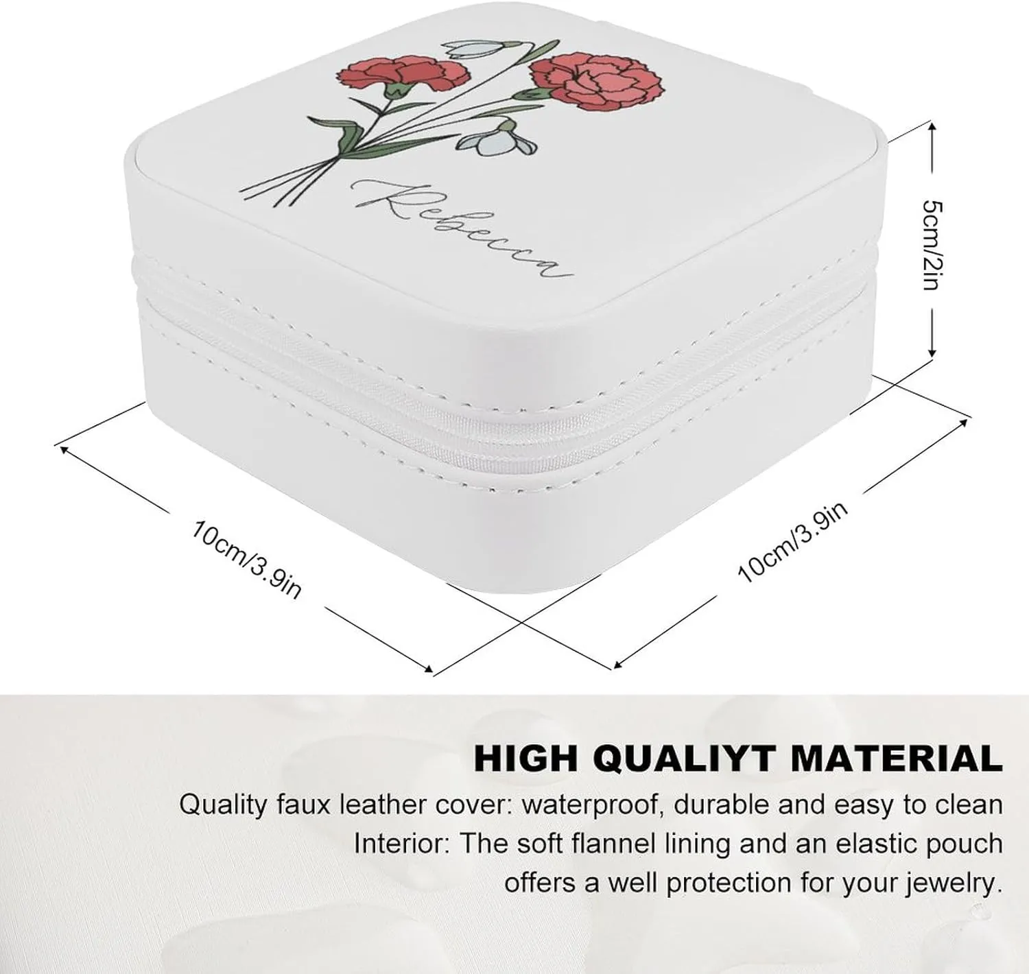 Birth Month Flower Jewelry Case Personalized Birth Flower Travel Box Birthday Gift Custom Jewelry Organizer Necklaces Storage Ring Earring Holder Boxes Jewelry Container with Name Bridesmaid Favors