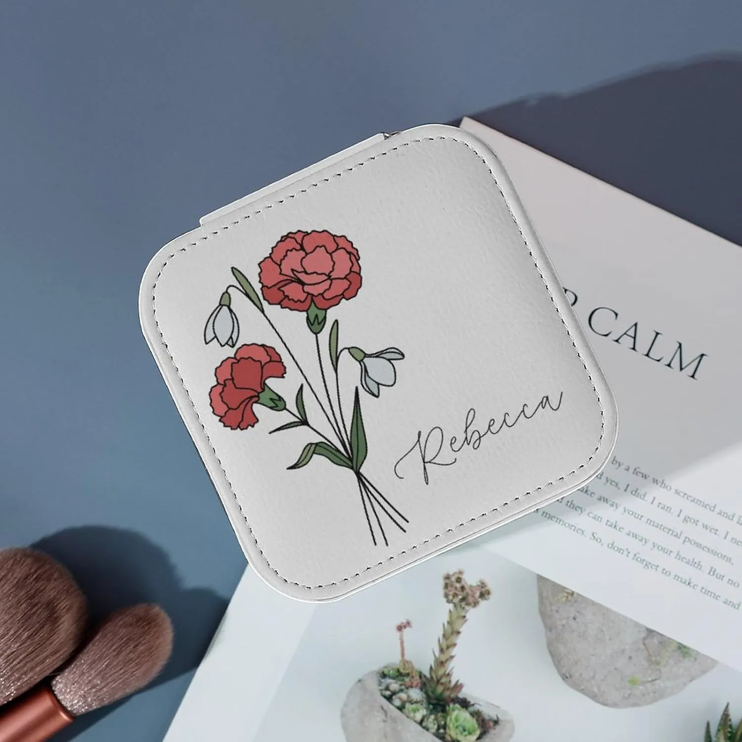 Birth Month Flower Jewelry Case Personalized Birth Flower Travel Box Birthday Gift Custom Jewelry Organizer Necklaces Storage Ring Earring Holder Boxes Jewelry Container with Name Bridesmaid Favors