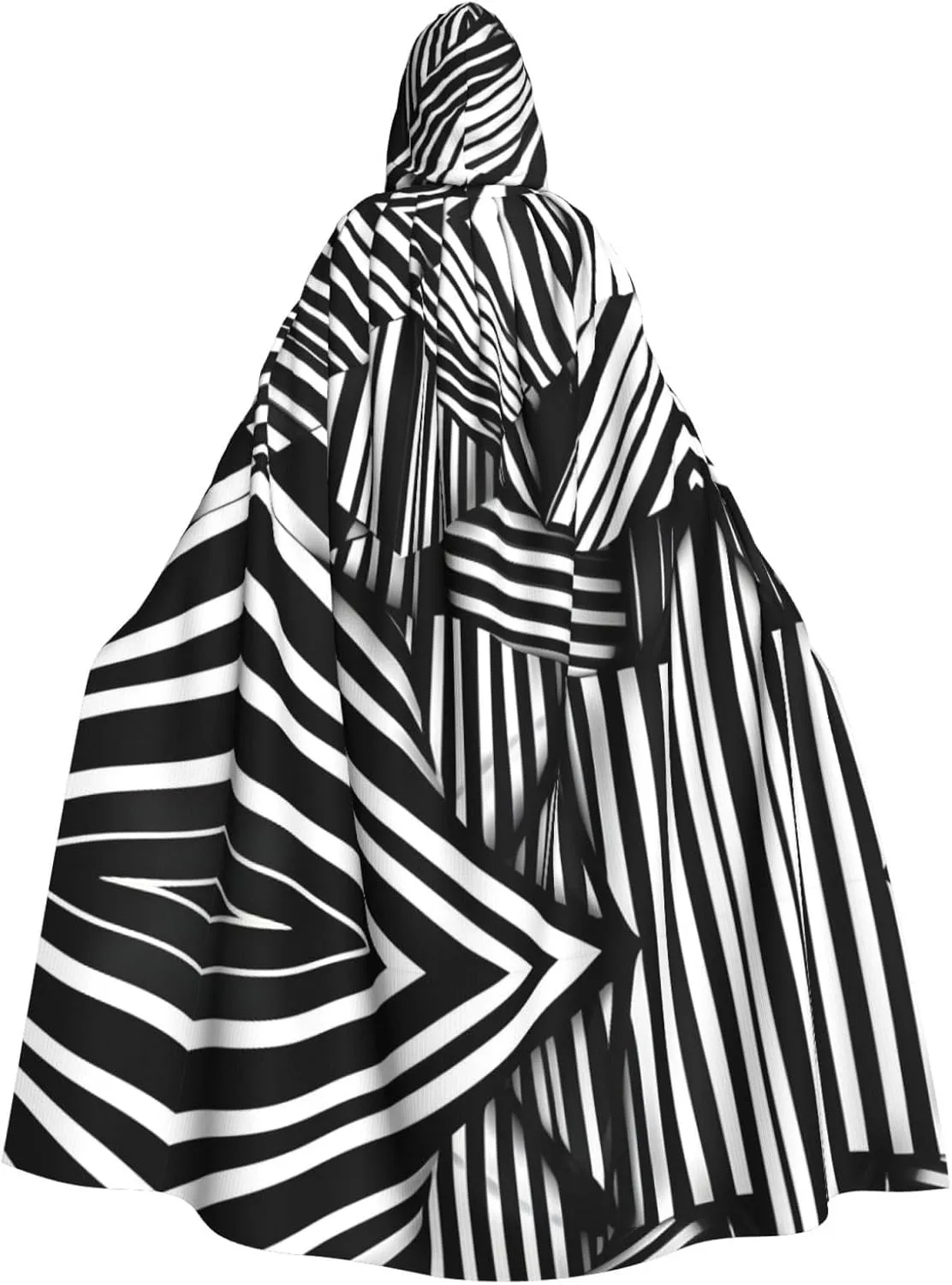 Black and white geometric lines Printing aldult Cosplay Poncho Hooded Cloak for men and women Halloween Party
